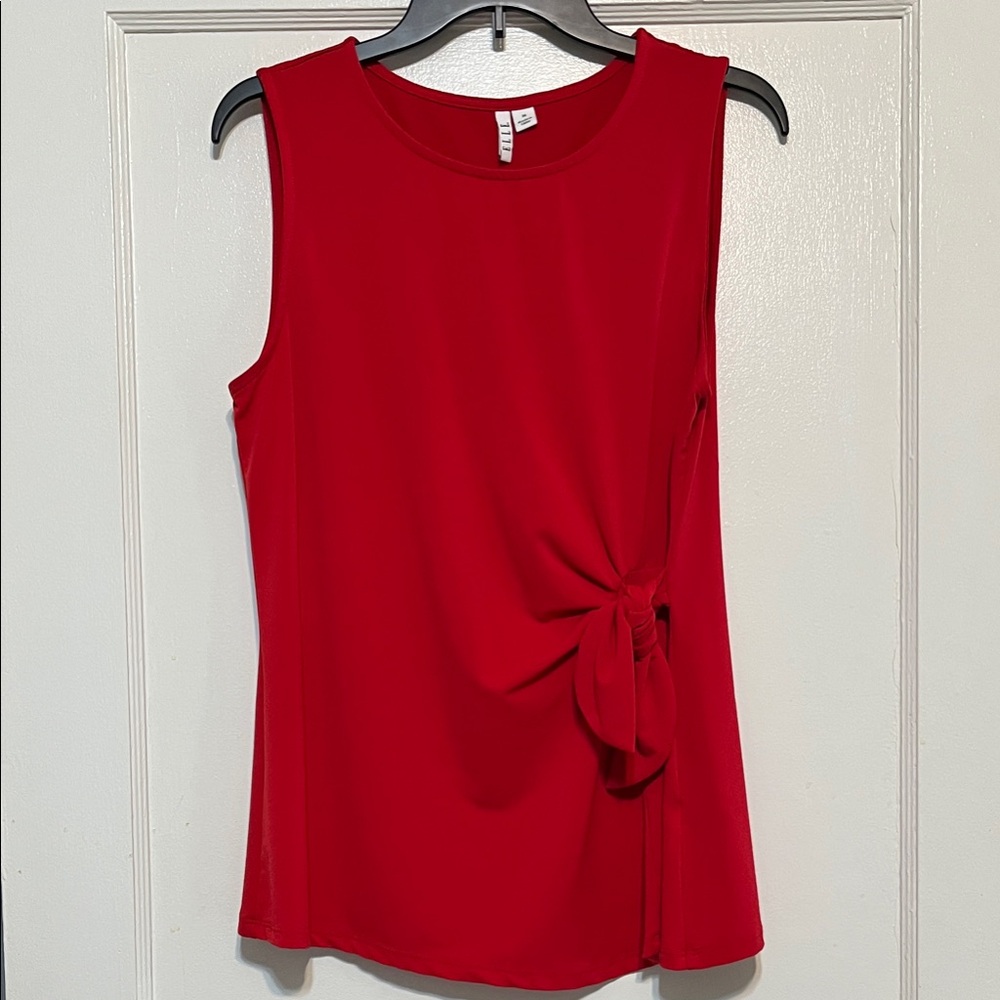 Red Sleeveless Blouse with Knot Detail by Elle Chic Design